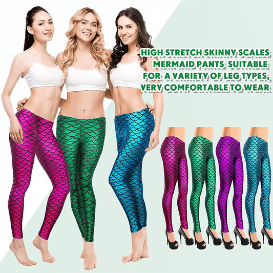 Fashion Shining Mermaid Fish Scale Leggings Women Silky Sparkling Simulated Leather
