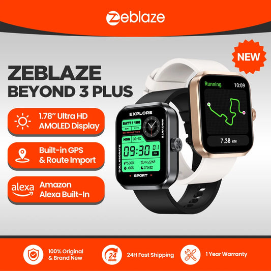 New Zeblaze Beyond 3 Plus GPS Smart Watch 1.78'' AMOLED Display Built-in Amazon Alexa Make/Receive Phone Calls 3ATM Smartwatch