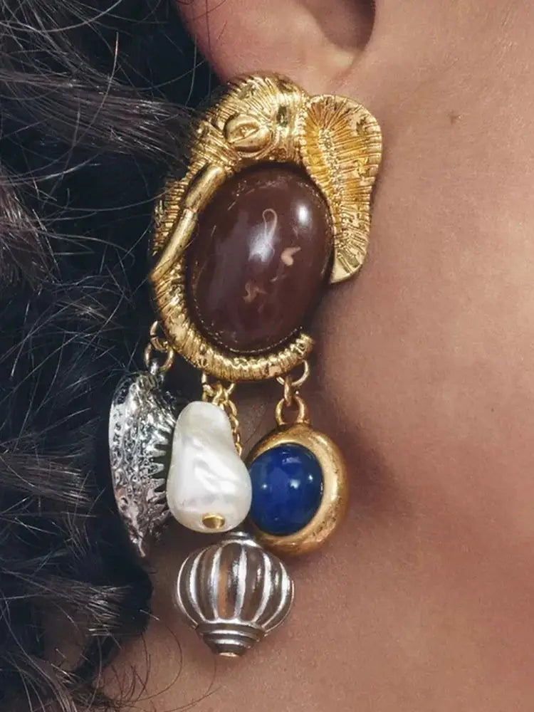 Best Lady ZAA Luxurious Animal Jewelry Pendant Necklace and Earrings Set, Bohemian Resin Gemstone Necklace, Party Jewelry