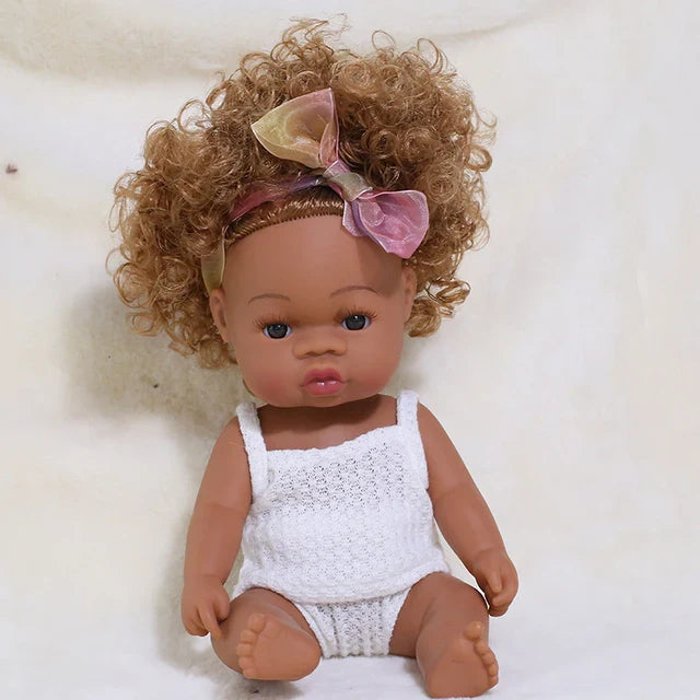14inch Full Body Vinyl Bebe Reborn Dolls Soft Lifelike Baby Toys American Reborn Black Baby Doll Vinyl Baby Doll Toys Girls Boys