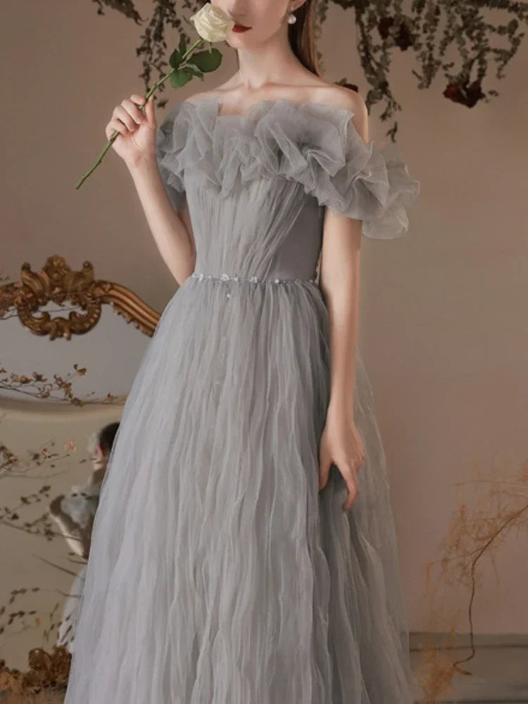 Evening wear Dresses: Fairy Red Boat Neck Evening Dresses Elegant Slim Waist