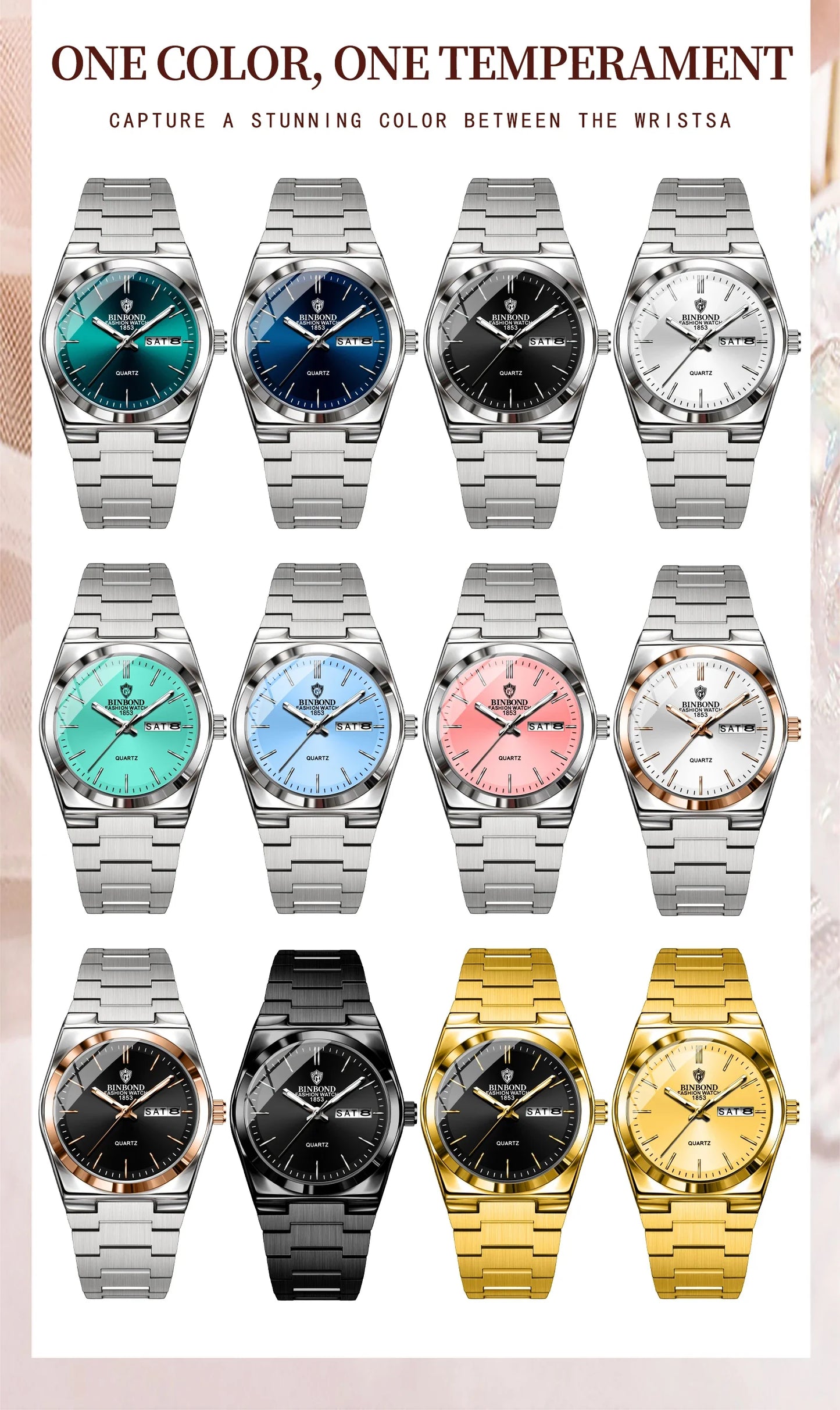 BINBOND 103 Business Women's Quartz Watch Waterproof Double Calendar Night Light Non Mechanical Ultra Thin Women's Quartz Watch