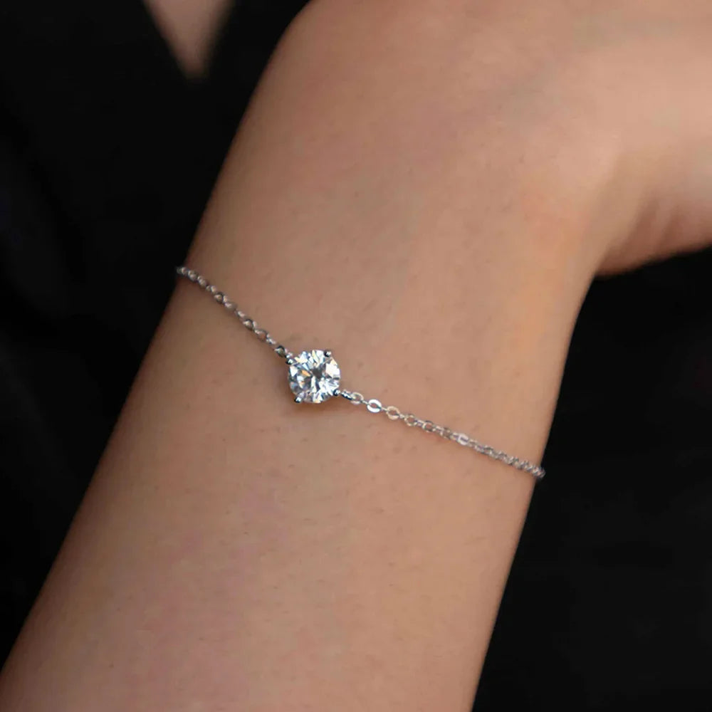 Certified 1CT Moissanite Solitaire Bracelets for Women Real Silver S925 Classic Lab Diamond Adjustable Wrist Chain Jewelry Men