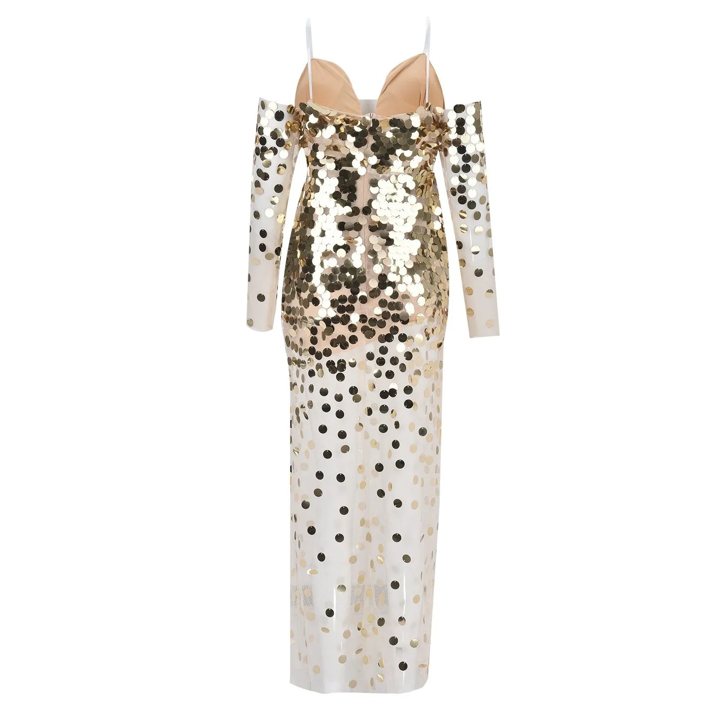 Evening wear Dresses: Women Off Shoulder Tassel Gold Long Evening Dresses