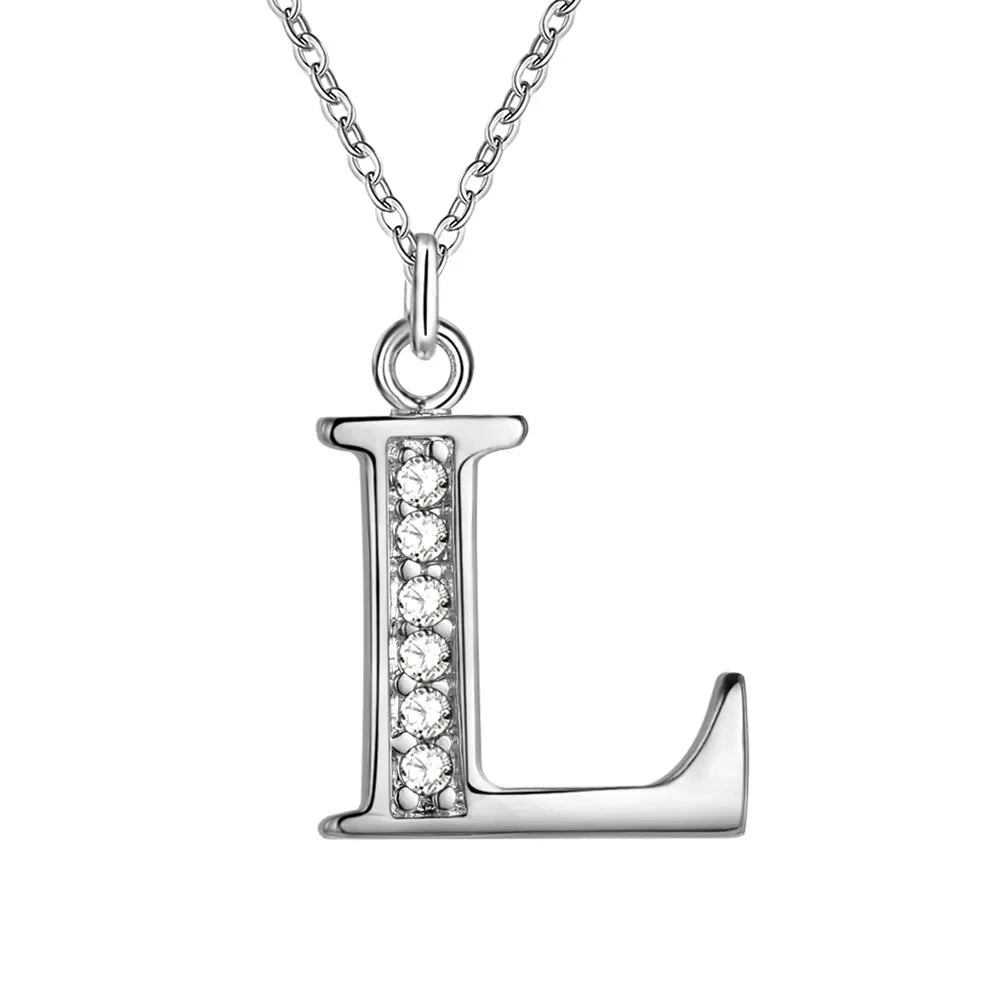 26 Letters 925 Sterling Silver Necklace Pendant Zircon For Women Exquisite Student Girlfriend Jewelry Accessories Wedding Gift