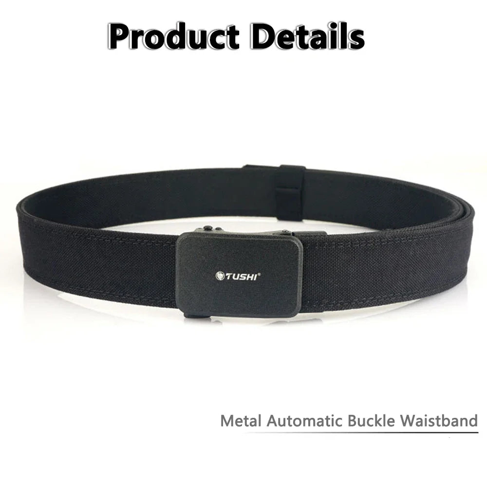 TUSHI New Hard Tactical Belt for Men Metal Automatic Buckle IPSC Gun Belt 1100D Nylon Military Belt Outdoor Sports Girdle Male
