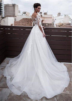 Wedding Dresses With Detachable Skirt Lace Appliques Sleeves Two Pieces