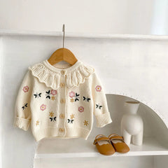 Baby knitwear embroidered flower coat girl baby sweater