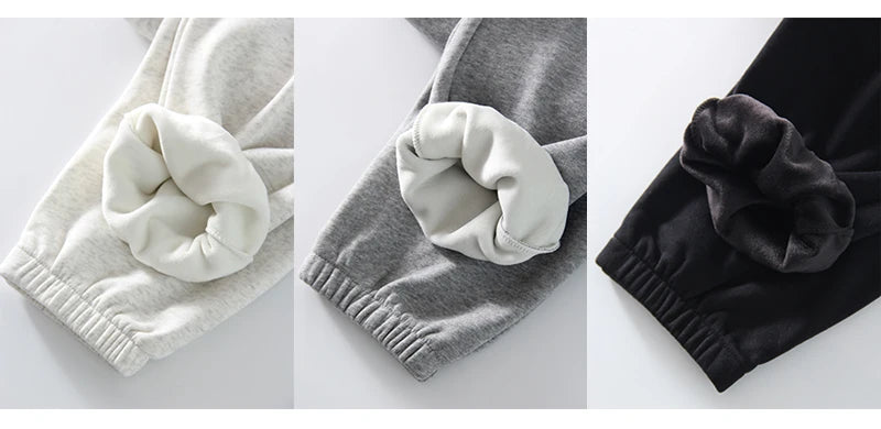 Sweatpants Women Winter Straight Leg Fleece Pants Elastic Waist Gray Velvet Trousers