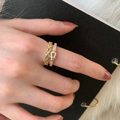 jewelry double-layer zircon cross ring elegant women's opening daily work accessories