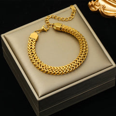 Stainless Steel Gold Color Thick Chain Choker Necklace Bracelet for Women Fashion