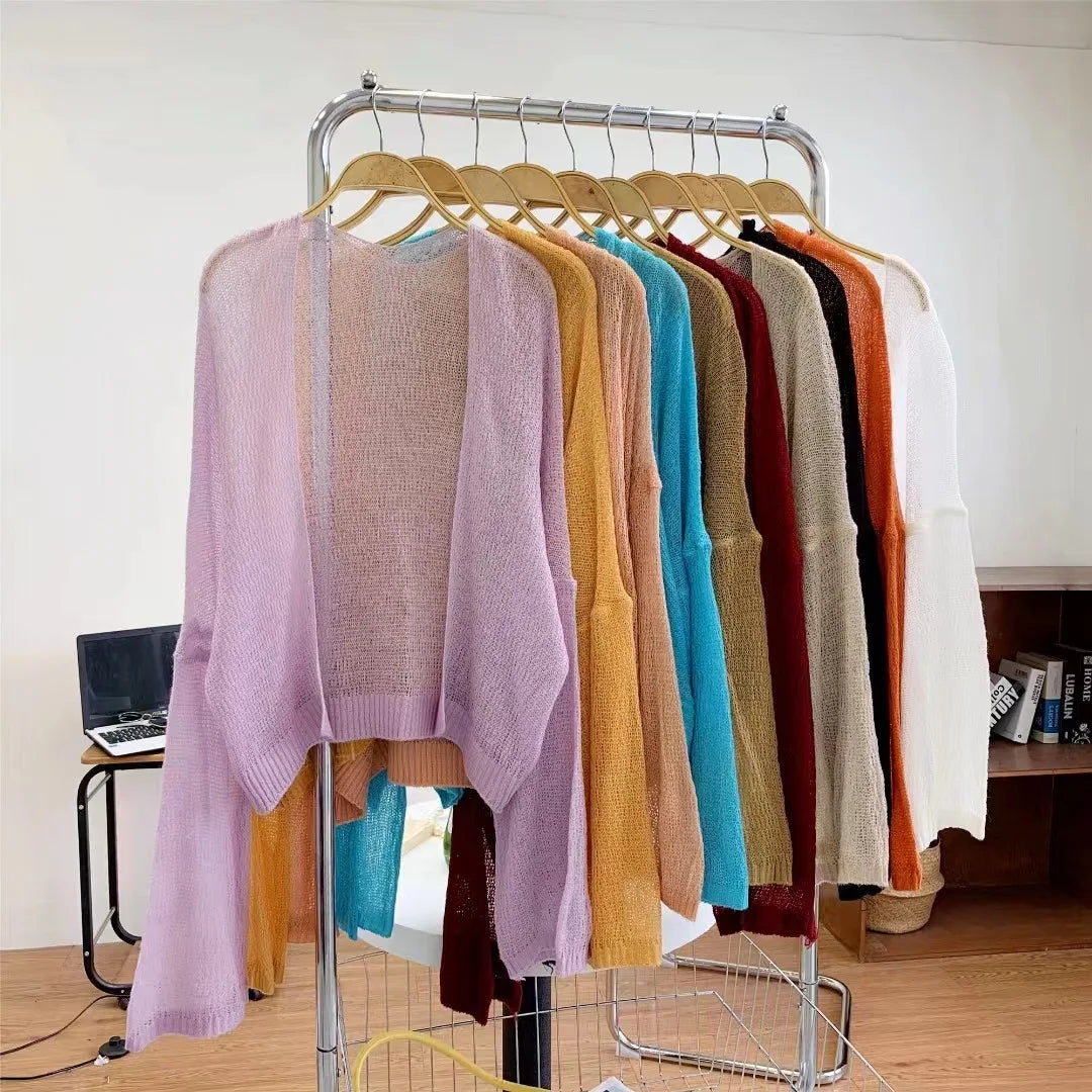 Knitted Cardigan for Women Summer Oversized Knit Loose Coat Sweater Korean Top