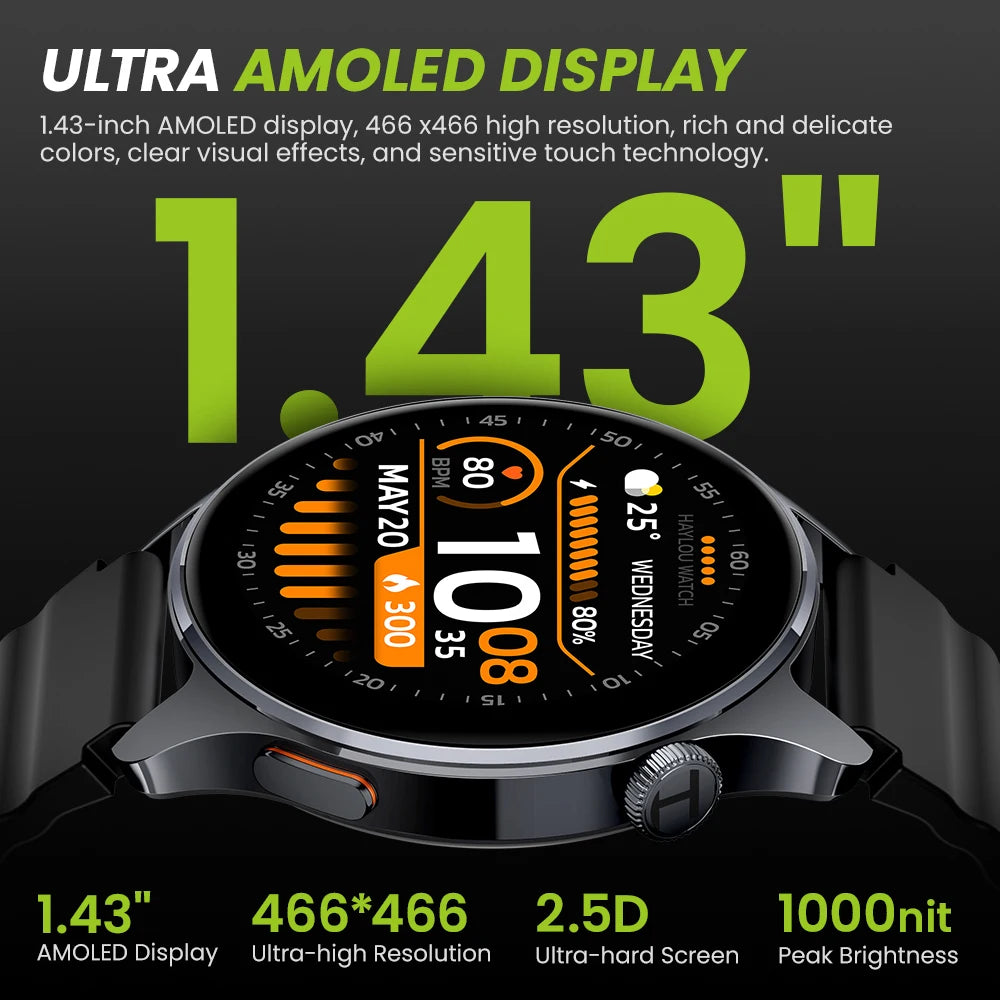 HAYLOU Watch 4S GPS Smartwatch 1.43” HD AMOLED Display 5 Satellite GPS Positioning 120+ Workout Modes Sport Fitness Smart Watch
