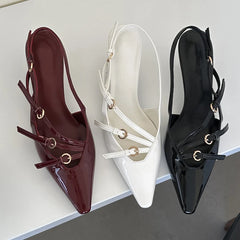 Designer Buckle Strap Narrow Band Pumps Women