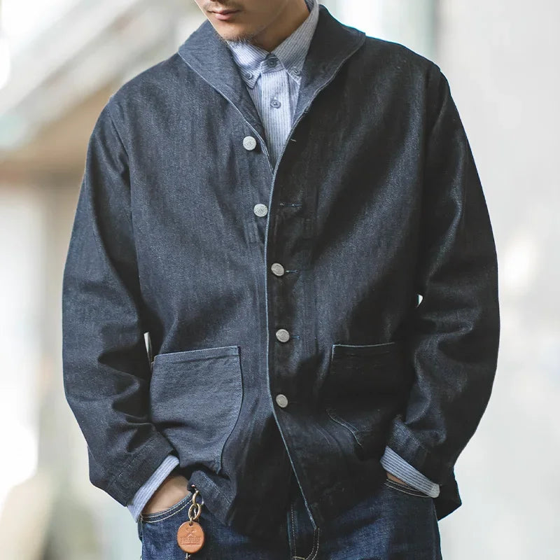 Maden Lapel Jeans Jacket Multi Pockets Coat Men’s Vintage Deck Workwear Denim Shirts