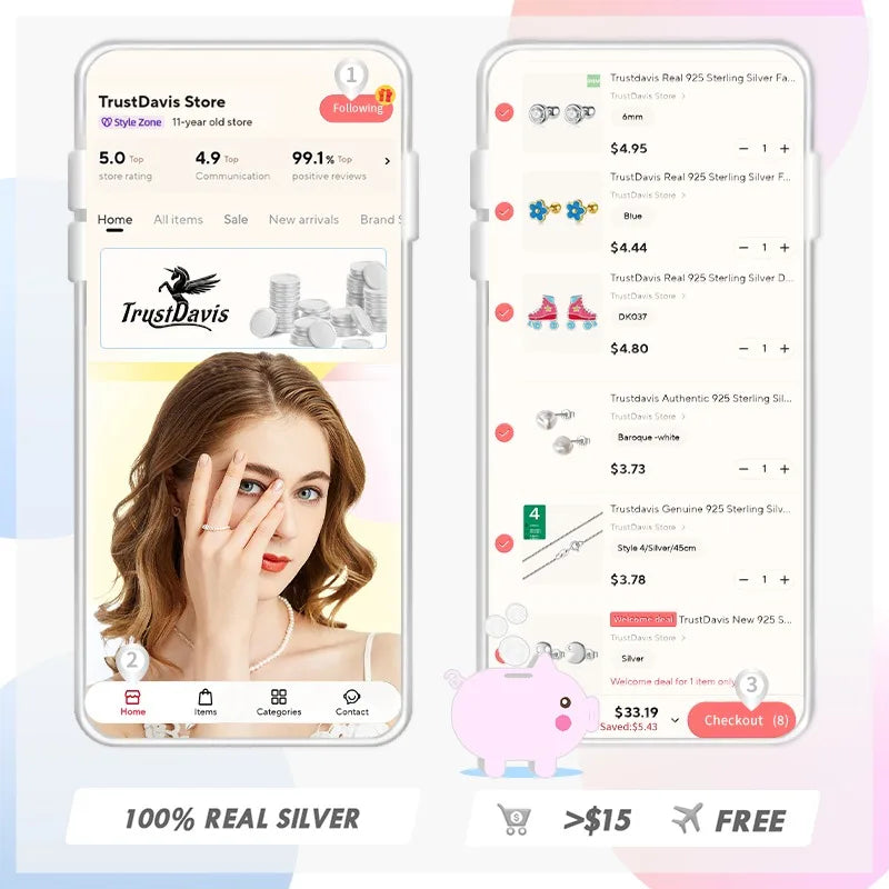 TrustDavis Man/Women's 925 Sterling Silver Hoop Earrings Cute Neat Gift For Girls/Boys Fine Jewelry Accessory Party Gift  DA1417
