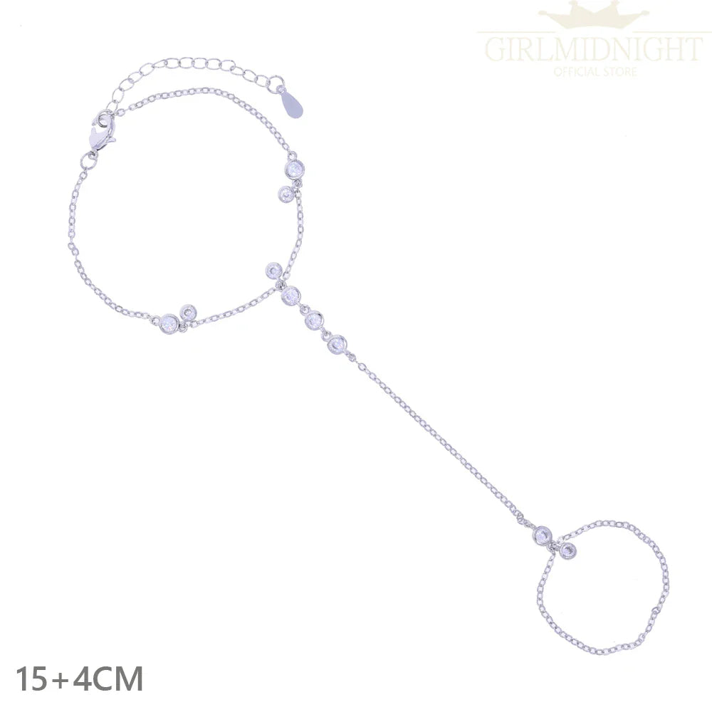 2025 New Micro Pave Clear CZ Tassel Hand Chain Bracelet Gold Color With Round CZ Station Double Chain Fashion Women Jewelry