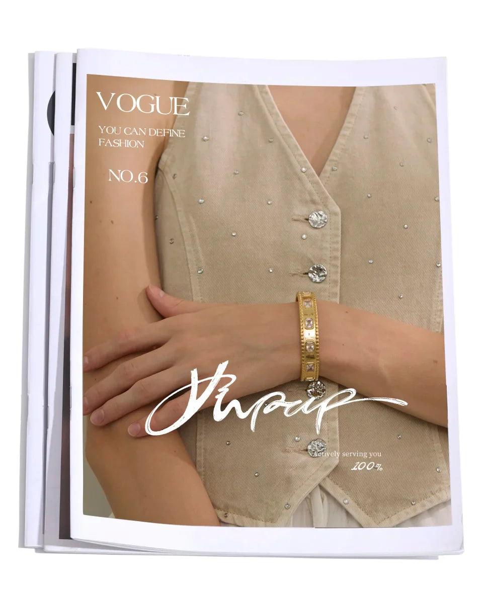 Yhpup 62mm High Quality Stainless Steel Square Zirconia Cuff Bracelet Bangle Trending Texture Premium Jewelry Recommend