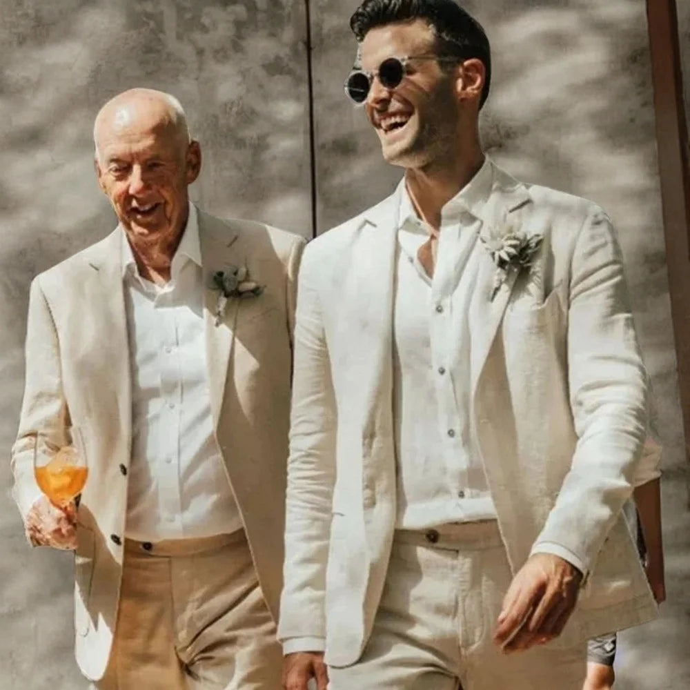 Tuxedo for Mens: Linen Wedding Suits for Men Garden Summer Tuxedo Notch Lapel