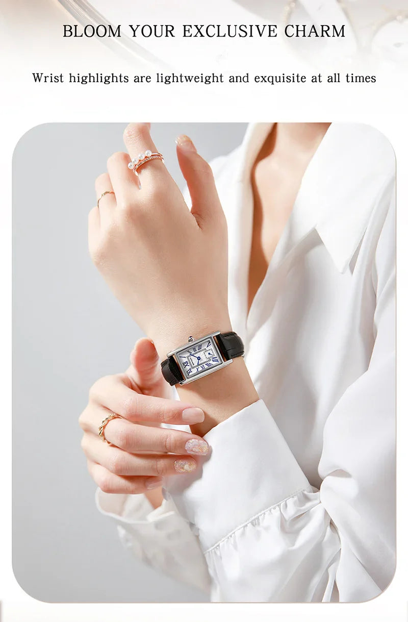 SANDA 1116 Quartz Watch Women Elegant Design Watches Rectangle Dial Waterproof Steel Leather Business Ladies Wristwatches Gift