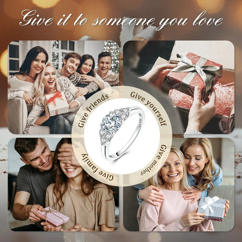 100% S925 Sterling Silver Moissanite Ring 1CT Sparkling Classic Wedding Band Engagement Party Ring Women Female Bridal Jewelry