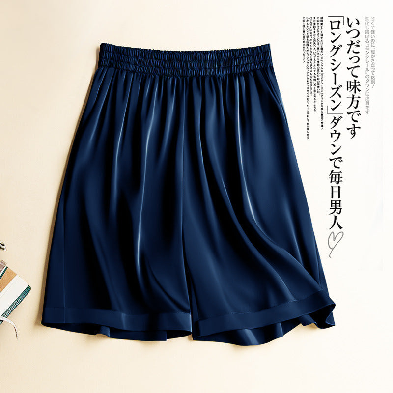 High Waist Ice Silk Acetate Shorts Pants Women's Summer Thin Satin Cropped Pants Casual Loose Plus Size Pajamas Women Shorts