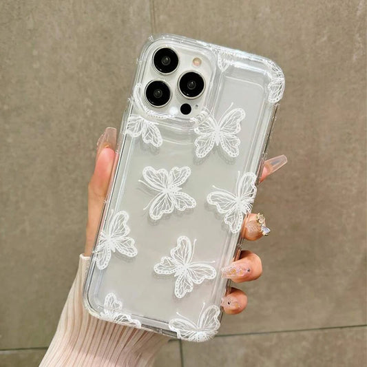 Cartoon White Butterfly Clear Case For iPhone 16 15 14 13 12 Mini 11 Pro Max X XR XS 7 8 Plus SE2 Soft Cover With Air Cushion