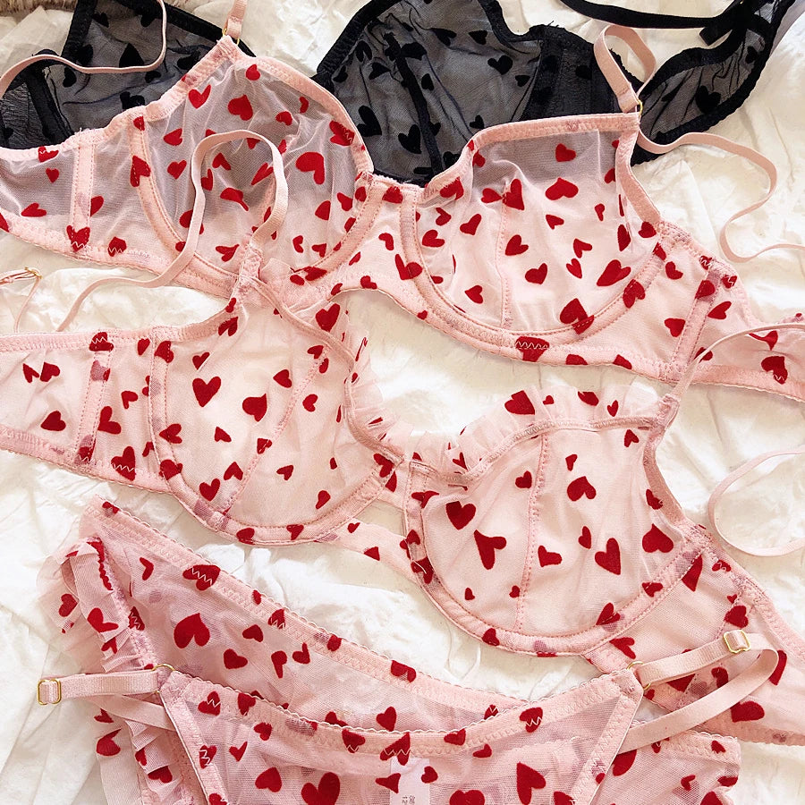 Lingerie Thongs Set Ultra Thin Transparent Bra Women Underwire Push Up Bra