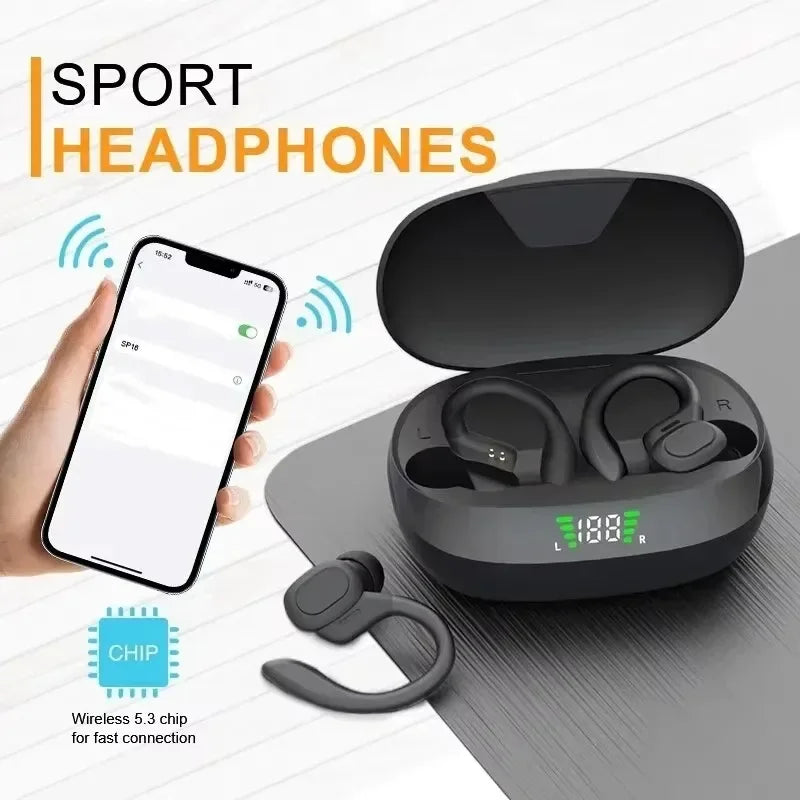 HOMEFISH SP16 Ear Hanging Sports Running Bluetooth Earphones with Long Battery Life Digital Display Noise Reduction  Earphones
