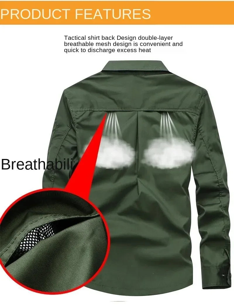 Summer Tactical Sets Mens Outdoor Breathable Multiple Pockets Combat Training  Long Sleeve Shirts Cargo Pants Suits Male