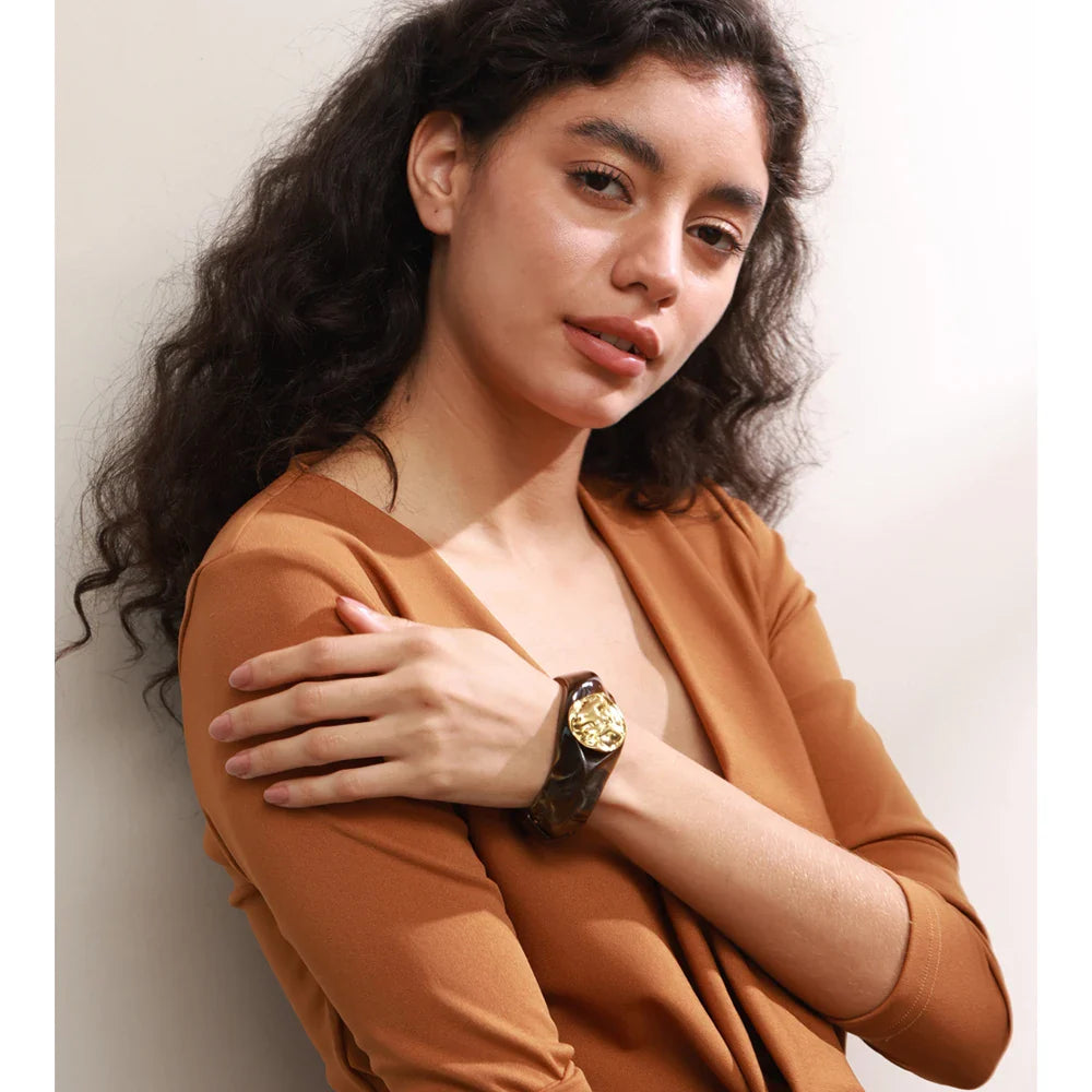 Yhpup 60mm Multi-Color Resin Wide Bracelet Bangle 2025 Exclusive Waterproof Stainless Steel Hot Style Fashion Wrist Jewelry Gift