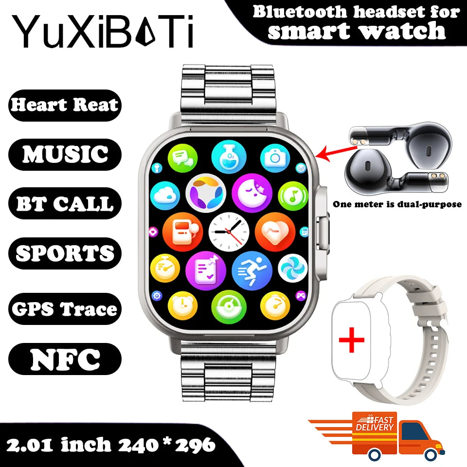 NFC Smart Watch TWS 2-in-1 Headset Bluetooth Call Heart Rate Blood Pressure Health Monitoring Headphones Play Music Smartwatch