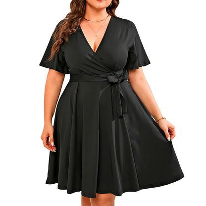 Solid Color Large Size Lady Dress for 2024 Summer Short Sleeved Plus Size Women Dress Slim Fit Oversized Female Clothing 4XL XXX