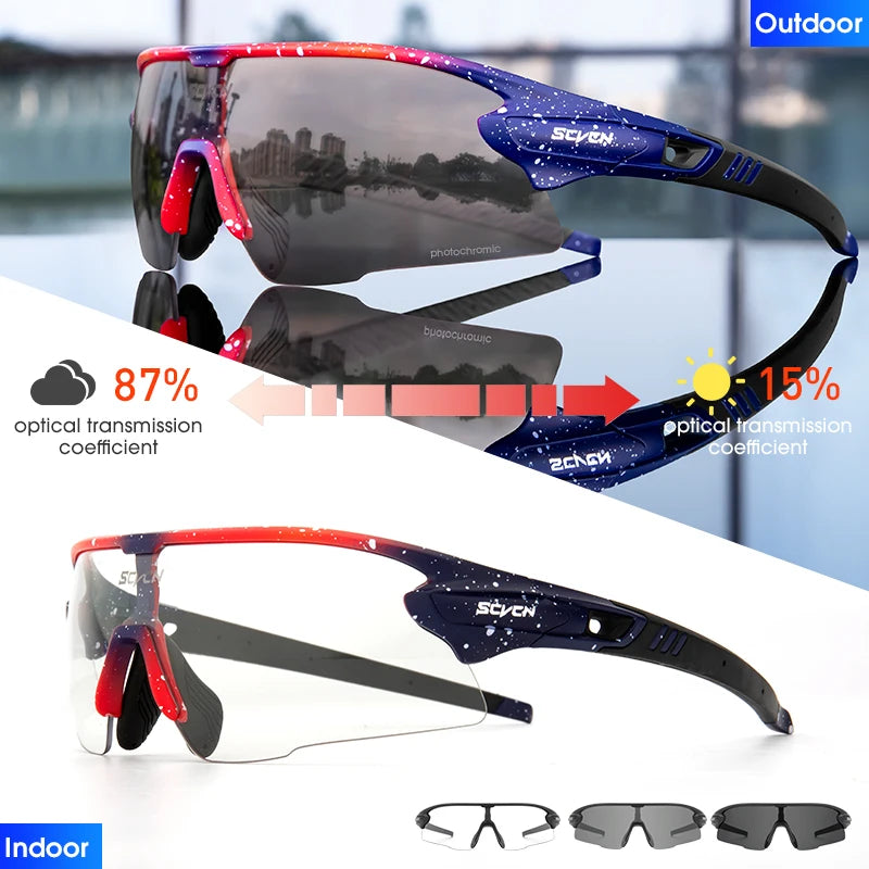 Cycling Glasses Red Photochromic Cycling Sunglasses Outdoor Bike Eyewear