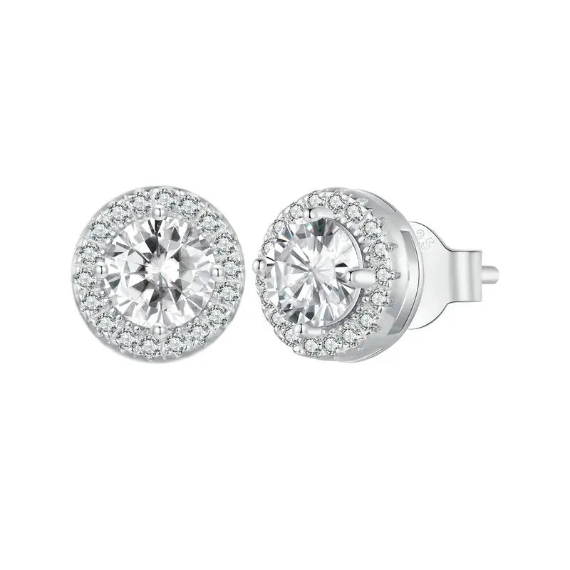 BAMOER Gold Plated Halo CZ Stud Earrings 925 Sterling Silver Hypoallergenic Classic Elegant Heart Earrings Jewellry BSE894