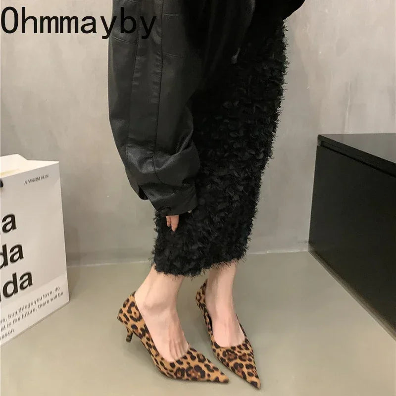 2024 Spring Women Pointed Toe Pumps Shoes Fashion Shallow Slip On Ladies Elegant High Heel Shoes Women's Office Footwear