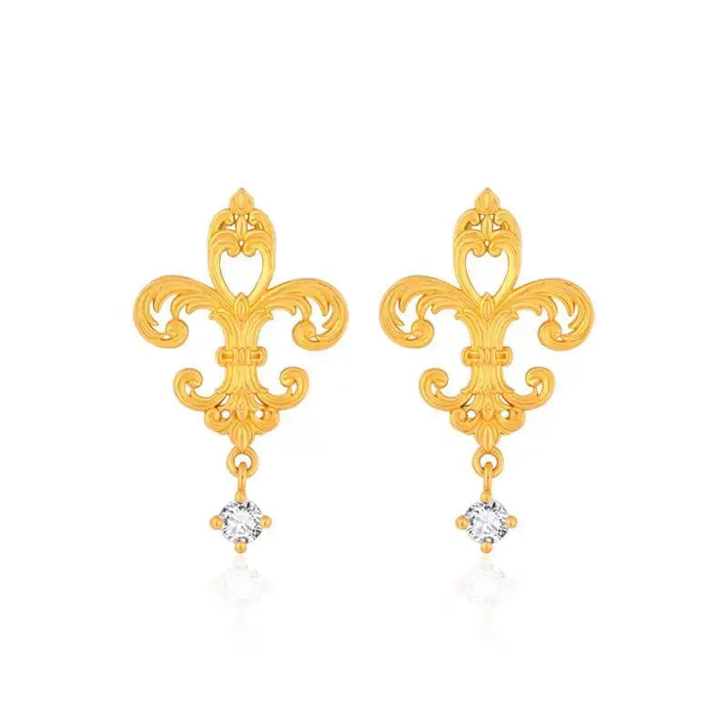 24K Real Gold Iris Earrings 9999 Ancient Fashionable and Versatile Women's Earrings Niche Design Earrings