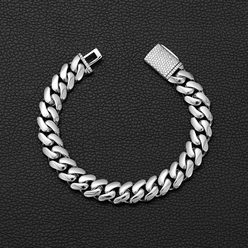 Hip Hop Rock Stainless Steel Rhombus Cuban Miami Link Chain Bracelets for Men Bling Iced Out Rapper Jewelry Gold Silver Color