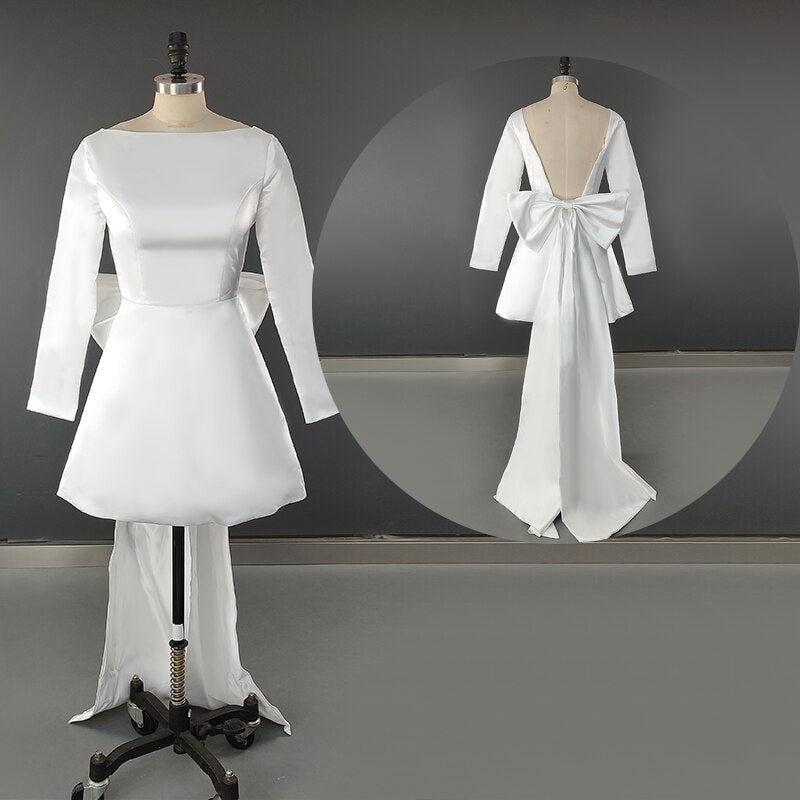 White Bridesmaid Dresses: V Neck Bridal Gown Large Bow Custom Made Plus Size