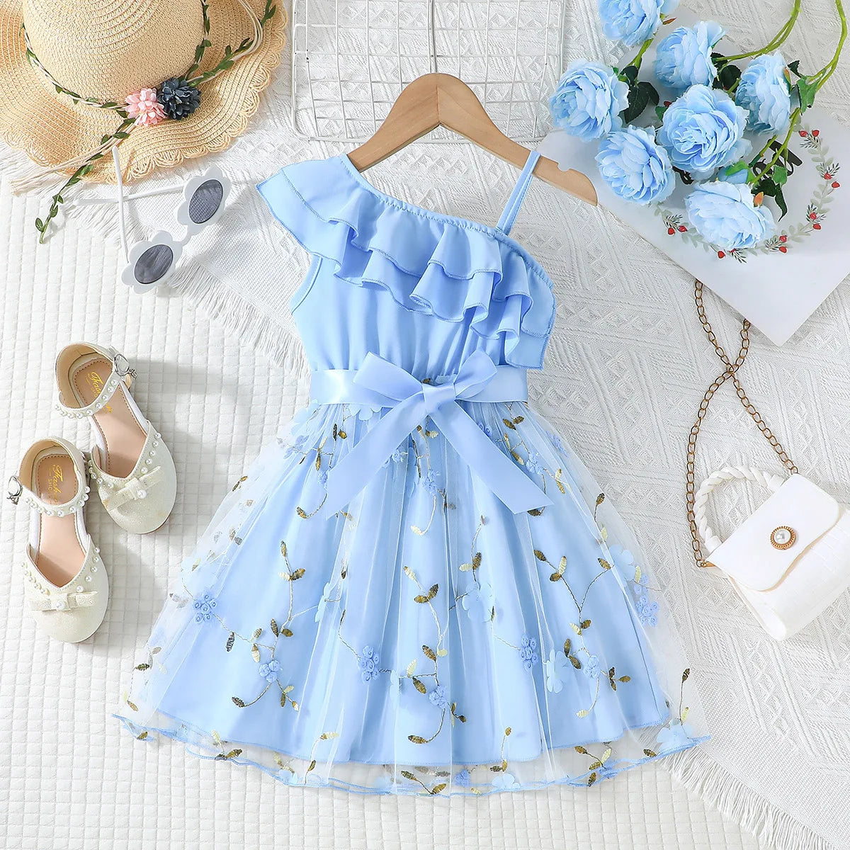 Dress For Kids 2-7 Years old Birthday Ruffled Embroidered Sleeveless Floral Princess