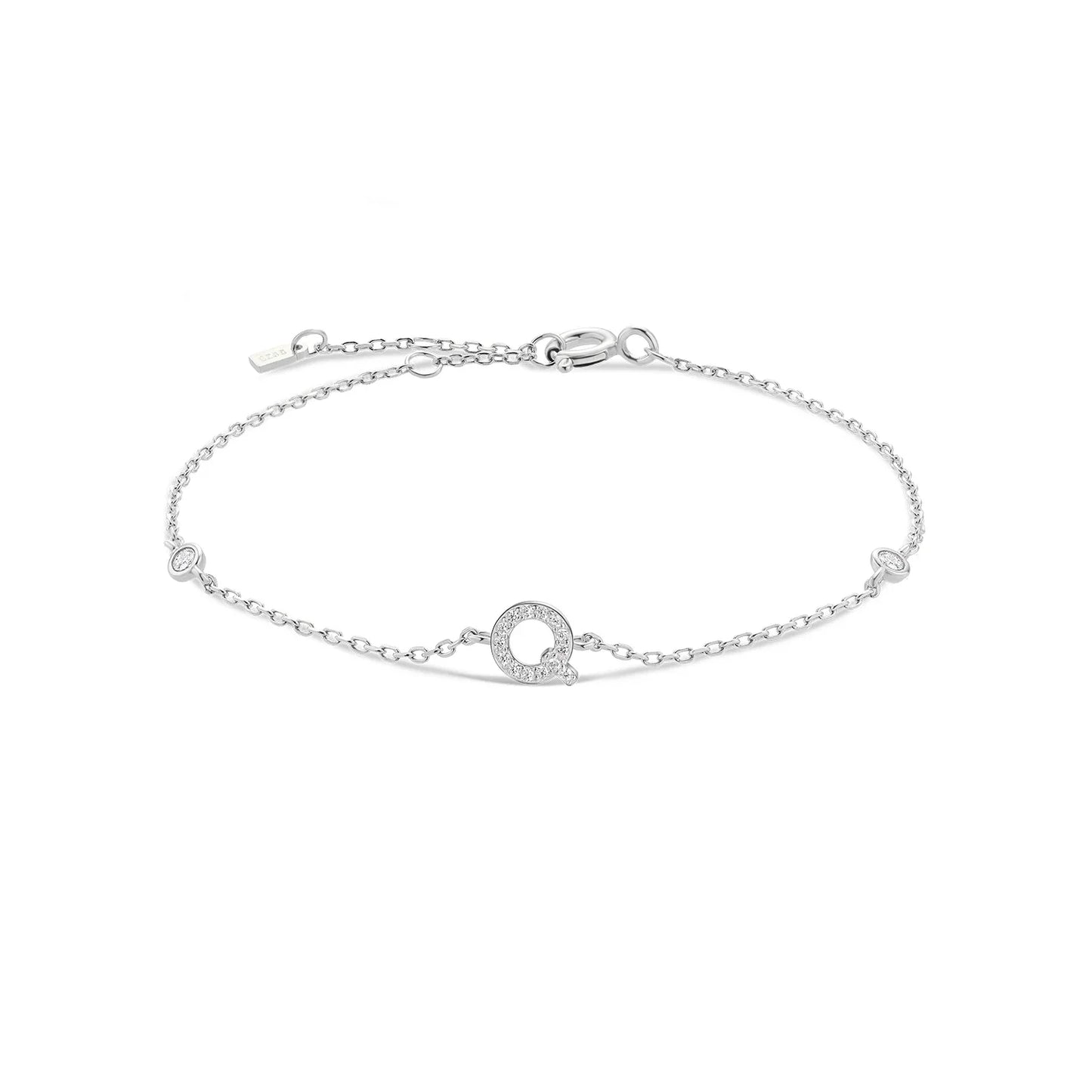 VEWANT 925 Sterling Silver Monogram Letter A - Z Initial Charm Chain Bracelet Luxury Wedding CrystalFine Jewelry
