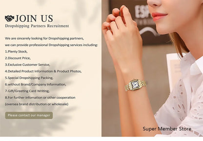 Luxury Women's Watch 2025 New Simple Square Full Diamond Digital Quartz Watche Gold Stainless Steel Bracelet Women's Dress Clock