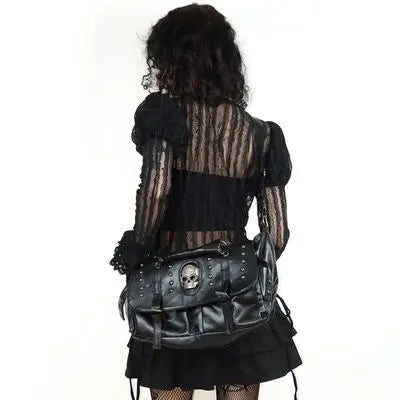 Black Skull Punk Shoulder Bag Large Capacity skill Pattern Y2K Style Crossbody Bag