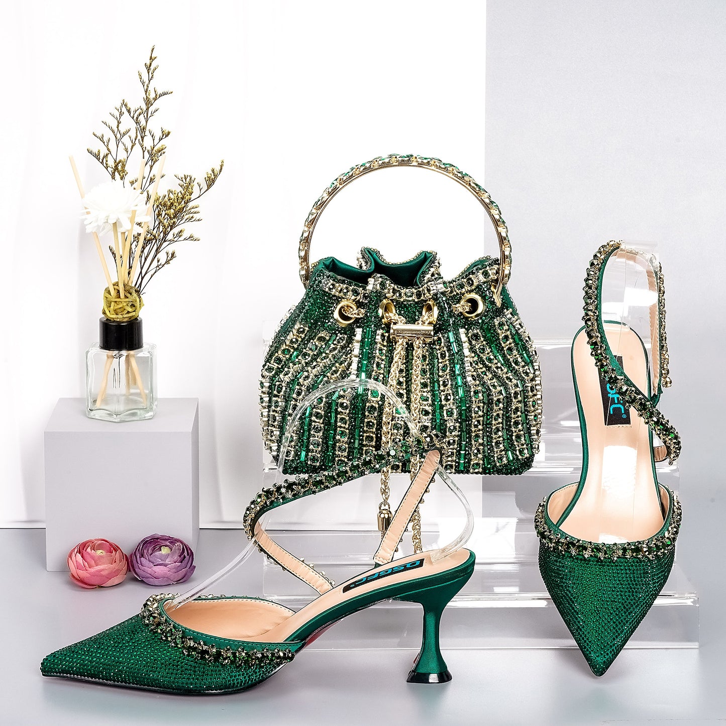 Italian Shoes And Bag Sets For Evening Party With Stones gold