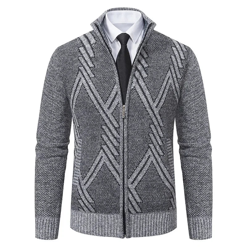 Winter Autumn Zip Knit Cardigan Men's Sweater Turtleneck Navy Knitted Fleece Coat