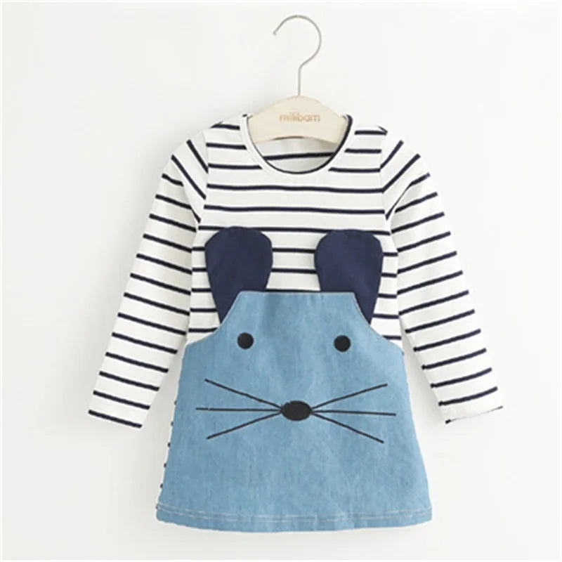 Cotton Dress for 2-8 Years Girls Long Sleeve Stripe Children