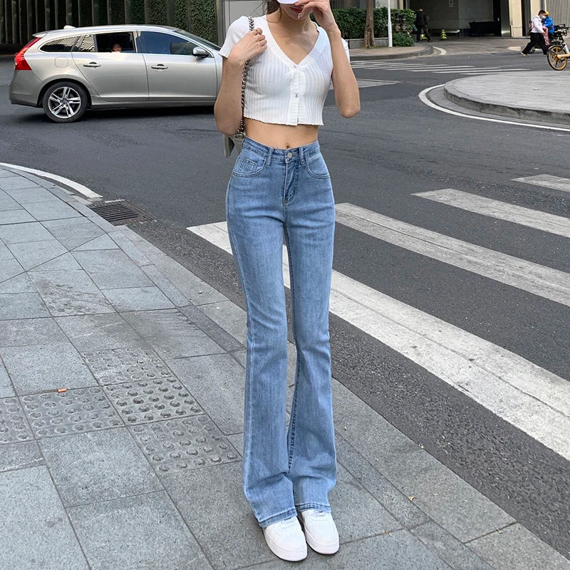 Women White Vintage Flare Jeans England Style High Street Women's Pants