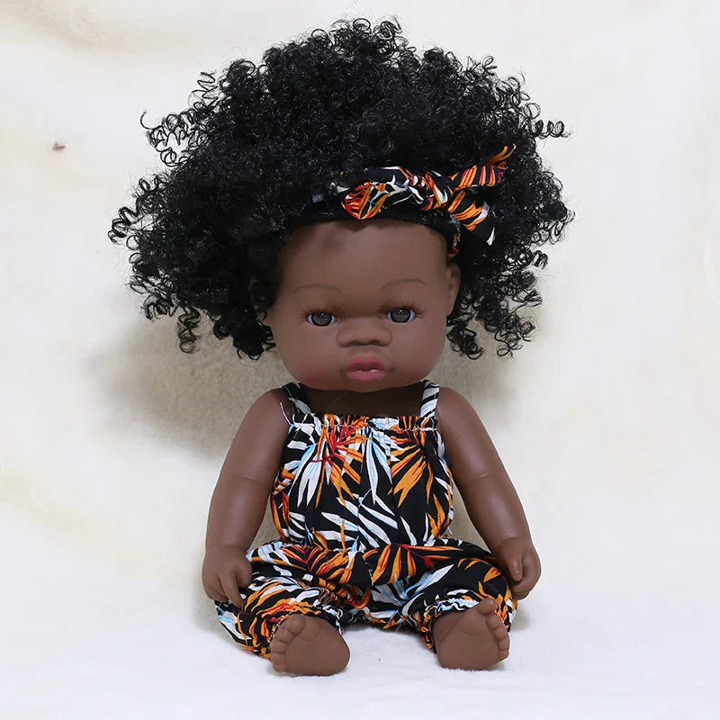 14inch Full Body Vinyl Bebe Reborn Dolls Soft Lifelike Baby Toys American Reborn Black Baby Doll Vinyl Baby Doll Toys Girls Boys