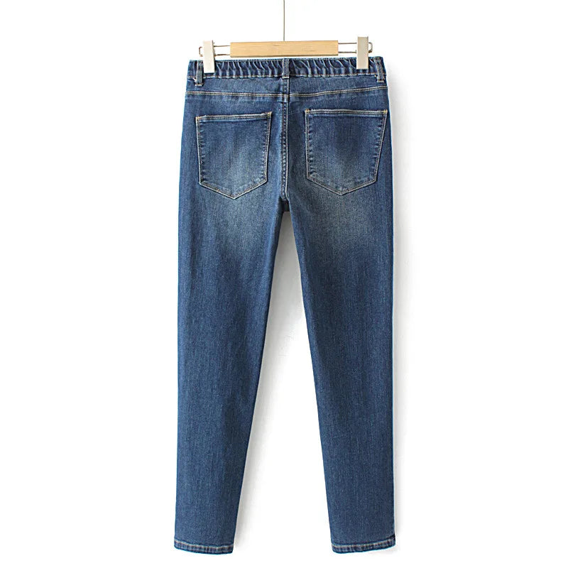 Autumn Clothes Women Drainpipe Jeans Plus Size Simple Slim Stretch Denim