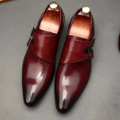 Genuine Leather Double Buckle Men Dress Shoes Wingtip Mens Oxford Shoes